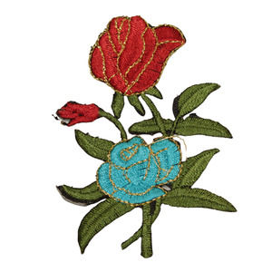 Red Blue Rose Flower Pair Embroidery Iron On Applique Patch